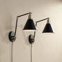 Wray Modern Wall Lamp Plug-in Set of 2 Black and Antique Brass for Bedroom Reading Living Room - 360 Lighting