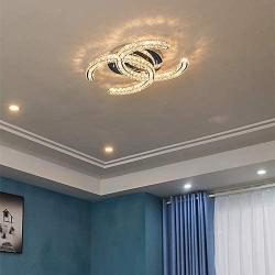 LAKIQ LED Crystal Flush Mount Ceiling Lighting Fixture Modern Living Room Bedroom Close to Ceiling Light with Sparkling Crystal Beads(11’’, Warm Light)