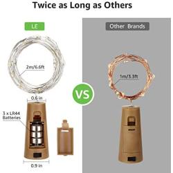 LE Wine Bottle Lights with Cork, 6.6ft 20 LED Battery Operated String Lights, Warm White Decorative Fairy Lights, Mini Copper Wire Lights for Bedroom Decor, Christmas Party Wedding Decorations, 8 Pack