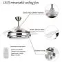 42'' Modern Retractable Ceiling Fan with Dimmable LED Light and Remote Control for Living Room Bedroom Restaurant, Silver Brushed Nickel