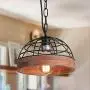 Anmytek Adjustable Wood Metal Chandelier Iron Net Frame Cover Pendant Lighting for Kitchen Island Rustic Industrial Edison Hanging Light Dining Room Vintage Ceiling Light Fixture 1-Light (P0027)