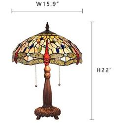 Capulina Hand-Crafted Tiffany Table Lights, Large Tiffany Style Dragonfly Table Lamps Shade, Tiffany Table Lamps for Bedroom, Tiffany Style Bedroom Lamps, Tiffany Stained Glass Table Lamp W16''