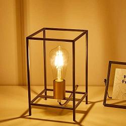 MonDauife Industrial Edison Bulb Metal Cage Table Lamp,Lantern Bedside Desk Lamp Geometric Square Nightstand Light for Living Room Bedroom Patio Office