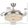 Crystal Ceiling Fan Lights LED Dimmable Chandelier Retractable Fan with Remote Mute Ceiling Fans for Dining Room/Bedroom 42 inch (Silver)