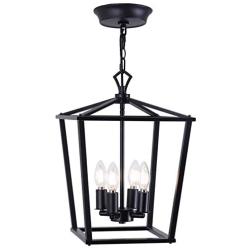 Luenfat Farmhouse Chandelier, Lantern Pendant Light, Industry Foyer Ceiling Lighting Fixture,12inch,Black, Vintage Openwork Cage Hanging Light for Kitchen Island Dining Room,Stairwell Shop(Black)