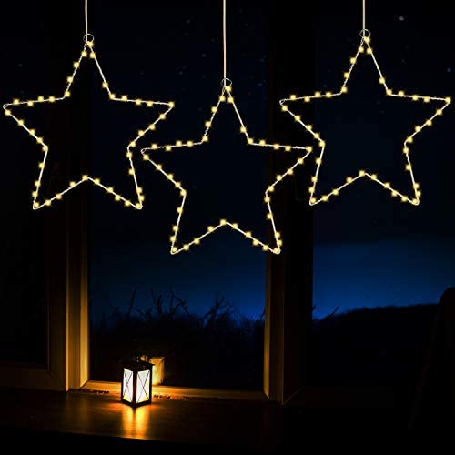 Joiedomi 3Pack Christmas Window Star Lights with Timer Battery Operated 8 Lighting Modes 3 Remote Controls for Xmas Home Party Garden Patio Porch Indoor Outdoor Decor, Warm White