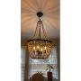 Lampundit Farmhouse Wood Beaded Chandelier 4 Lights, Handmade Wood Light Fixture for Dining & Living Room, Foyer, Bedroom, Kitchen Island and Entryway, Bronze Finish & Natural Color
