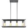 T&A Farmhouse 4-Light Kitchen Island Light, Industrial Rectangular Dining Room Chandeliers with Matte Black and Wood White Metal Frame