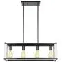 T&A Farmhouse 4-Light Kitchen Island Light, Industrial Rectangular Dining Room Chandeliers with Matte Black and Wood White Metal Frame