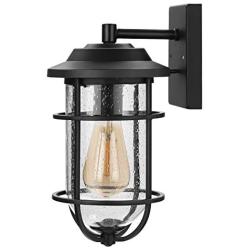 DEWENWILS Outdoor Wall Light, Seeded Glass Shade, Matte Black Finish, E26 Socket, Weather Resistant Wall Sconce, Exterior Porch Light Fixture for Garage, Backyard