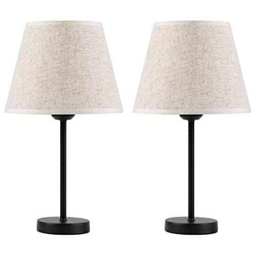 HAITRAL Bedside Table Lamp Set of 2 - Small Modern Table Lamp with Fabric Shade and Black Metal Base, Nightstand Lamps for Bedroom, Dorm,Living Room, Office HAITRAL Bedside Table Lamp Set of 2 - Small Modern Table Lamp with Fabric Shade and Black Metal Base, Nightstand Lamps for Bedroom, Dorm,Living Room, Office