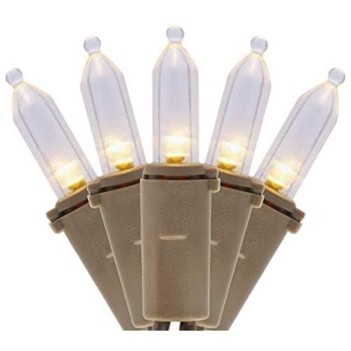 Warm White LED String Lights with Brown Wire, 66 Feet 200 LED Commercial Grade Christmas Light Set, Connectable Decor Lights for Patio Garden Halloween Holiday (Warm White - Brown Wire)