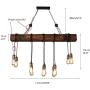 10-Lights Chandelier Wooden Retro Rustic Pendant Light - Industrial Suspension Light line can be Adjusted Freely - Distressed Wood Chandelier for Dining Table Vintage Kitchen, Bar, Island, Billiard.