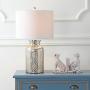 JONATHAN Y JYL1063A Emilia 24.5'' Trellis Pattern Glass LED Table Lamp Contemporary,Transitional for Bedroom, Living Room, Office, College Dorm, Coffee Table, Bookcase, MercurySilver