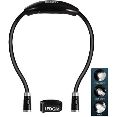 LEDGLE LED Book Light Rechargeable Hug Light Reading Lamp Hands Free 4 LED Beads, 3 Adjustable Brightness, USB Cable Included for Reading in Bed Or Reading in Car (Black)