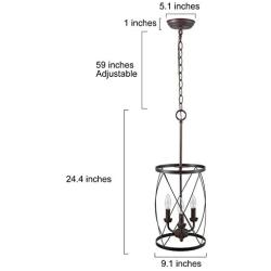 ISURAUL Industrial Chandeliers Foyer Pendant Light Hanging Fixture for Dining Room, Adjustable Height, Bronze Finish with Thin Metal Shade