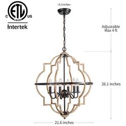 Rustic Chandelier,Classy Farmhouse Pendant Light,Vintage Iron 6-Light Orb Chandeliers, Stardust Oak Finished Pendant Lighting,Ceiling Hanging Light Fixtures for Dining Room,Bedroom,Living Room,Foyer