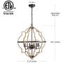 Rustic Chandelier,Classy Farmhouse Pendant Light,Vintage Iron 6-Light Orb Chandeliers, Stardust Oak Finished Pendant Lighting,Ceiling Hanging Light Fixtures for Dining Room,Bedroom,Living Room,Foyer