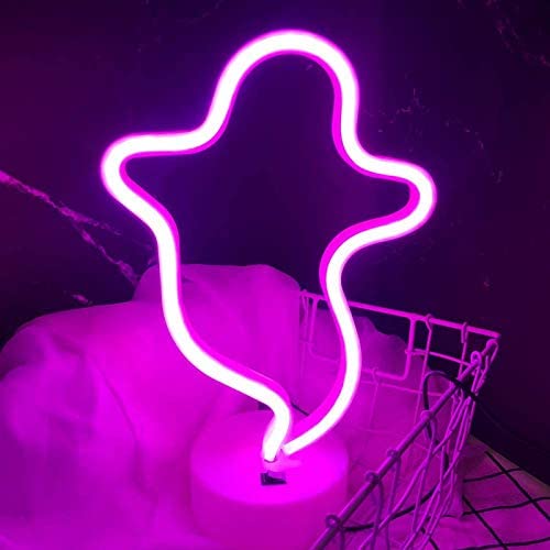 iceagle Ghost Light Neon Signs Neon Lights for Wall Decor,USB or Battery LED Signs for Bedroom, Decorative Neon Light Sign for Christmas,Birthday Party, Living Room, Girls,Kids Room（Ghost Pink）