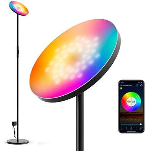 Zombber Smart Floor Lamp Sky Super Bright RGB LED WiFi Lamp 2000 Lumen Modern Dimmable Color Changing Torchiere Lamp for Living Rooms Bedrooms Work with Alexa & Google Home, Black（66.9 inch）
