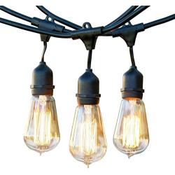 Brightech Ambience Pro - Outdoor Edison String Lights - Dimmable Vintage Filament Bulbs Create Old Time Bistro Ambience On Your Patio - Commercial Grade Weatherproof - 48 Ft Market Lights