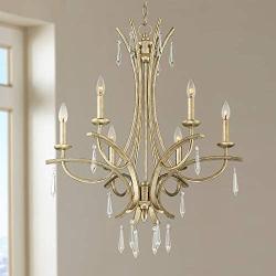 Josephine Silver Leaf Chandelier 26 1/4'' Wide Crystal 6-Light Fixture for Dining Room House Foyer Kitchen Island Entryway Bedroom Living Room - Regency Hill