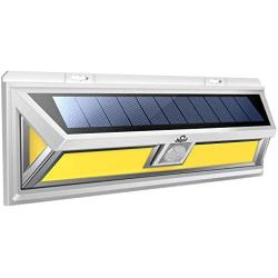 JUSLIT Solar Lights Outdoor, 144 COB LEDs Motion Sensor Light, 2 Modes Wireless Security Wall Lighting W/ 270° Wide Angle, IP65 Waterproof for Patio, Garden, Deck, Porch, Pathway, Garage (MAX 1PK)