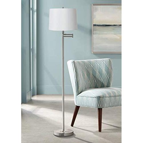 Modern Swing Arm Floor Lamp Brushed Nickel White Hardback Drum Shade for Living Room Reading Bedroom Office - 360 Lighting Modern Swing Arm Floor Lamp Brushed Nickel White Hardback Drum Shade for Living Room Reading Bedroom Office - 360 Lighting