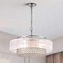 Maxax Crystal Chandelier Drum 3 Lights Pendant Ceiling Lighting Fixture for bedrooms Dining Room, Chrome Finish
