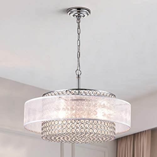 Maxax Crystal Chandelier Drum 3 Lights Pendant Ceiling Lighting Fixture for bedrooms Dining Room, Chrome Finish