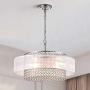 Maxax Crystal Chandelier Drum 3 Lights Pendant Ceiling Lighting Fixture for bedrooms Dining Room, Chrome Finish
