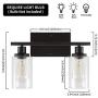 2-Lights Vanity Light Fixture , Bathroom Black Wall Sconces,Indoor Wall Lighting Living Room,Modern Industrial Wall Sconce with Clear Glass Shade and Metal Base for Bedroom Living Room