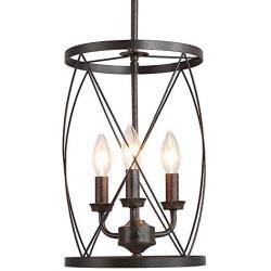 Foyer Chandeliers, Entryway Chandelier Lighting, Industrial 3-Light Pendant Lighting for Kitchen Island, Stairway, Dining Room, 9.1” in Dia, Bronze