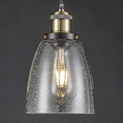 Cuaulans Industrial 1 Pack Bubble Glass Mini Pendant Light, Artique Brass Vintage Farmhouse Ceiling Hanging Lighting Fixture with Adjustable Wire for Kitchen Island Window Dining Room Bar