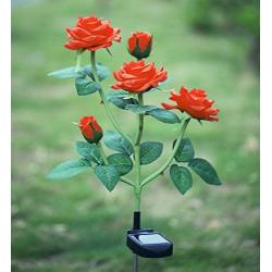 New Material Outdoor Realistic Solar Powered Rose Lights Flower Stake, for Garden Patio Yard Pathway Decoration, Orange