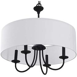 ROSEN GARDEN 4-Light Chandelier with White Linen Drum Shade, Adjustable Chain Hanging Ceiling Lights, Pendant Light Fixture Fitting for Dining Room, Entryway, Hallway and Foyer