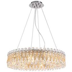 Moooni Modern Round Crystal Chandelier Lighting Ceiling Pendant Fixture,Luxury K9 Crystal Leaves Light Adjustable for Dining Room Foyer Living Room