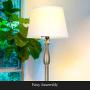 Brightech Gabriella LED Floor Lamp - Free Standing Elegant Style - Tall Pole Light for Living Room, Office Or Bedroom- Modern Upright Light with Fabric Shade - LED Bulb Included - Silver