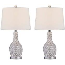 Maxax Crystal Table Lamps Set of 2 with White Fabric Shade, 3-Way Dimmable Decorative Bedside Nightstand Desk Lamps for Living Room Bedroom Dining Room Kitchen, Chrome Finish