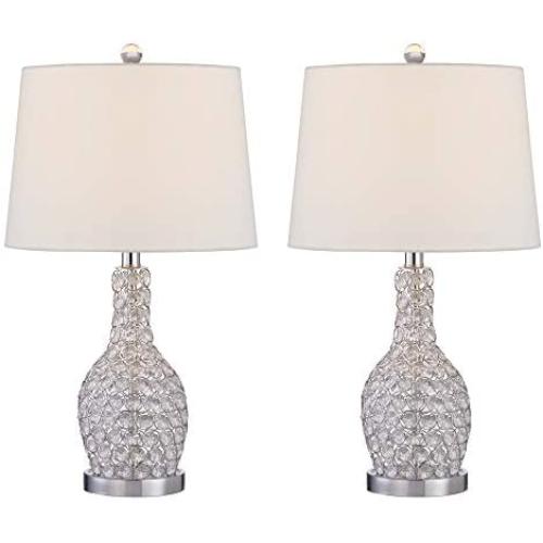 Maxax Crystal Table Lamps Set of 2 with White Fabric Shade, 3-Way Dimmable Decorative Bedside Nightstand Desk Lamps for Living Room Bedroom Dining Room Kitchen, Chrome Finish