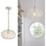YLONG-ZS Round Pendant Light Hanging Lantern Lighting Fixture for Kitchen and Dining Room, Industrial Retro Iron Chandelier Fixture,E26 Base, White (Bulbs Not Included)，Small Size
