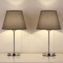 Simple Bedside Table Lamps Set of 2 with Slender Base Modern Small Nightstand Desk Lamps for Bedroom, Living Room, Kids Room, Office, College Dorm (Grey)