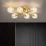 KCO Crystal Chandelier Light 6-Light Gold Semi Flush Mount Ceiling Light Metal Brushed Brass Ceiling Pendant Lamp for Dining Room Bedroom Kitchen Island