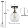 Primo Large Glass Globe Pendant Light Fixture - Black and Gold Hanging Pendant Lighting for Kitchen Island - Mid Century Modern Ceiling Light with Clear Glass Shade