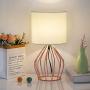 HAITRAL Rose Gold Table Lamps Set of 2- Minimalist Bedside Lamp, Modern Basket Cage Style Chrome Metal Base with Linen Fabric Shade Lamps for Bedroom, Girls Room, Gifts - Rose Gold