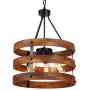 3 Light x 17.7'' Wide Metal Round Wood Shade Geometric Chandelier Industrial Farmhouse Lantern Hanging Foyer Pendant Lamp Retro Edison Bulb Open Frame Drum Shade Lantern Lamp