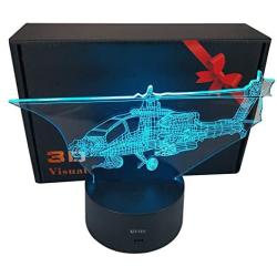 Fighter Helicopter Visual 3D Night light Aircraft Toys 2D lamp Xmas Chirstmas Festival Birthday Valentines Day Gift Nursery Bedroom Desk Table Decoration for Baby Kids children Lovers