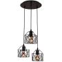 Unitary Brand Rustic Black Metal Cage Shade Dining Room Multi Pendant Light with 3 E26 Bulb Sockets 120W Painted Finish