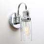 Permo Industrial Vintage Gooseneck Wall Mount Single Sconce with 3.1'' Cylindrical Clear Glass Shade Wall Sconce Light Lamp Fixture (Chrome)