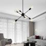 Modern Sputnik Chandelier Lighting Fixture 6 Lights Brushed Brass Chandeliers Mid Century Pendant Light Gold Ceiling Light Fixture for Hallway Bar Kitchen Dining Room (Black)